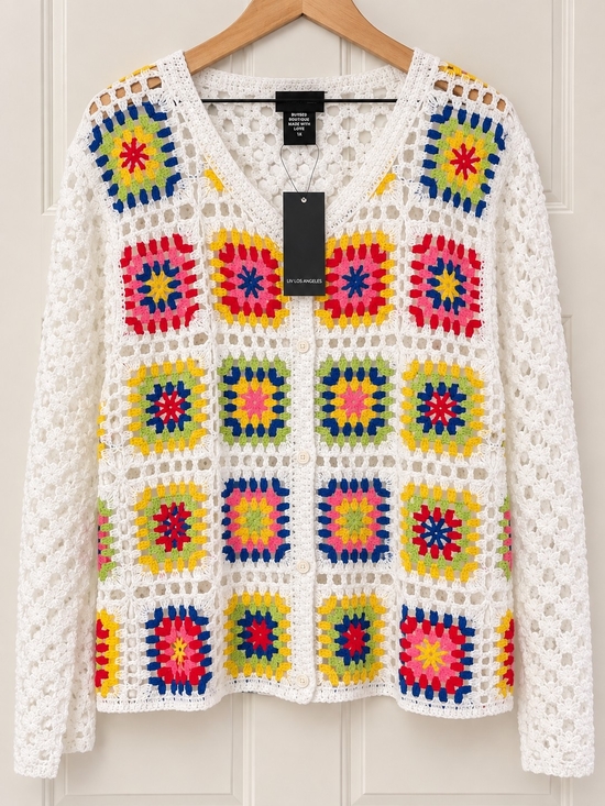 Liv Los Angeles Sweaters - NWT LIV Los Angeles Crochet Open Knit Granny-Square Cardigan Sweater